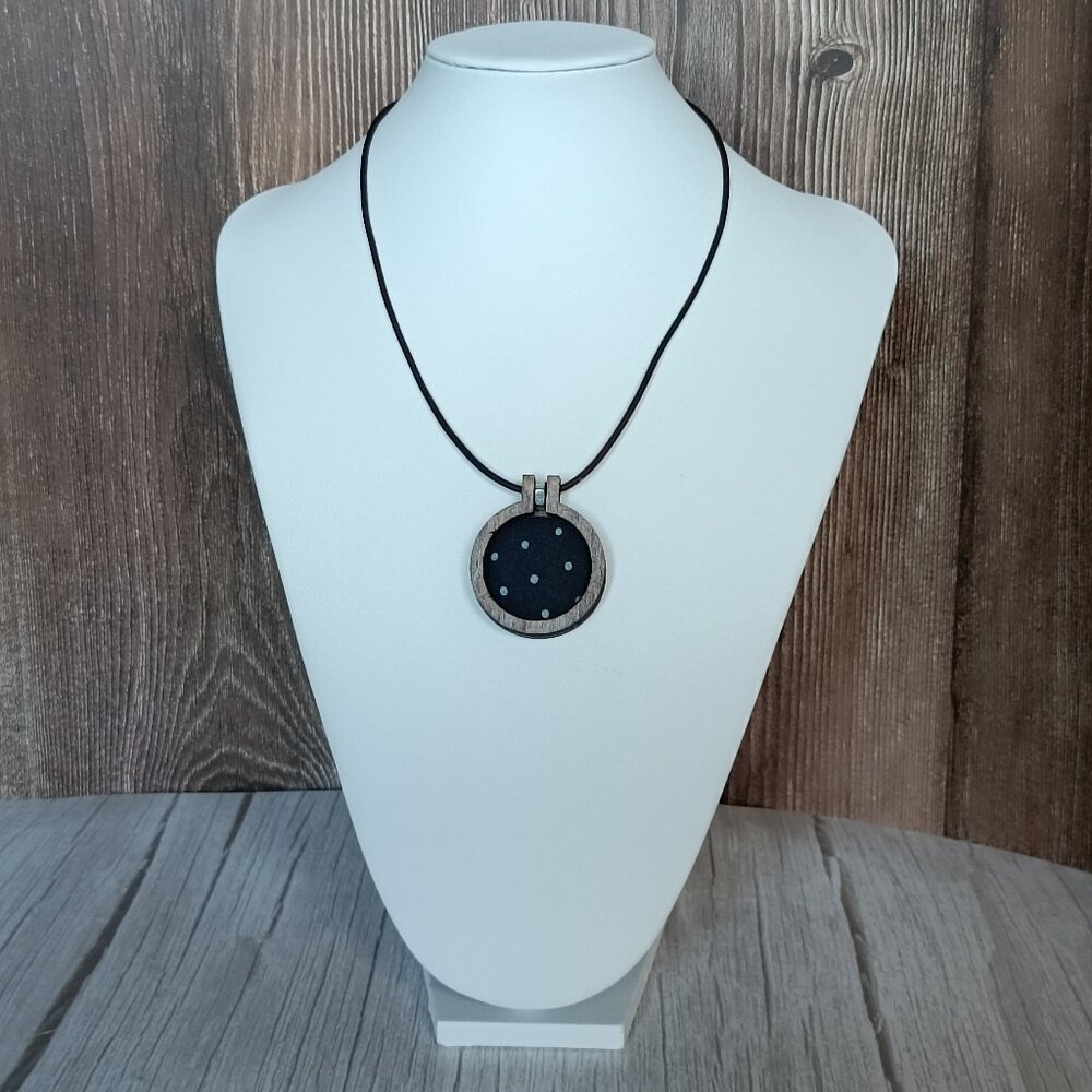 "Bodky" Industrial Indigo "Modrotlač" Necklace - Wood & Chrome Accent.